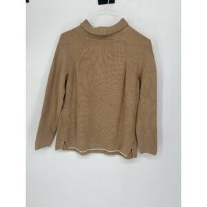Talbots  Mock Neck Tunic Rib Knit Sweater Camel Tan Pima Cotton Women's Size M
